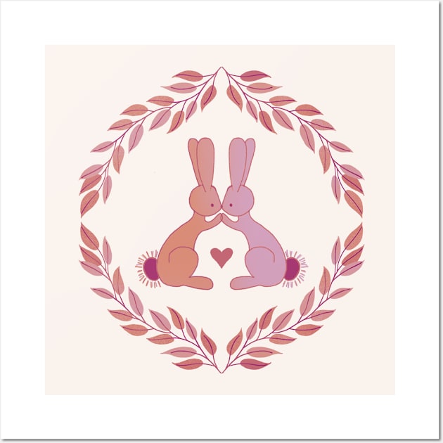 Peach Pink rabbits kissing Wall Art by FrancesPoff